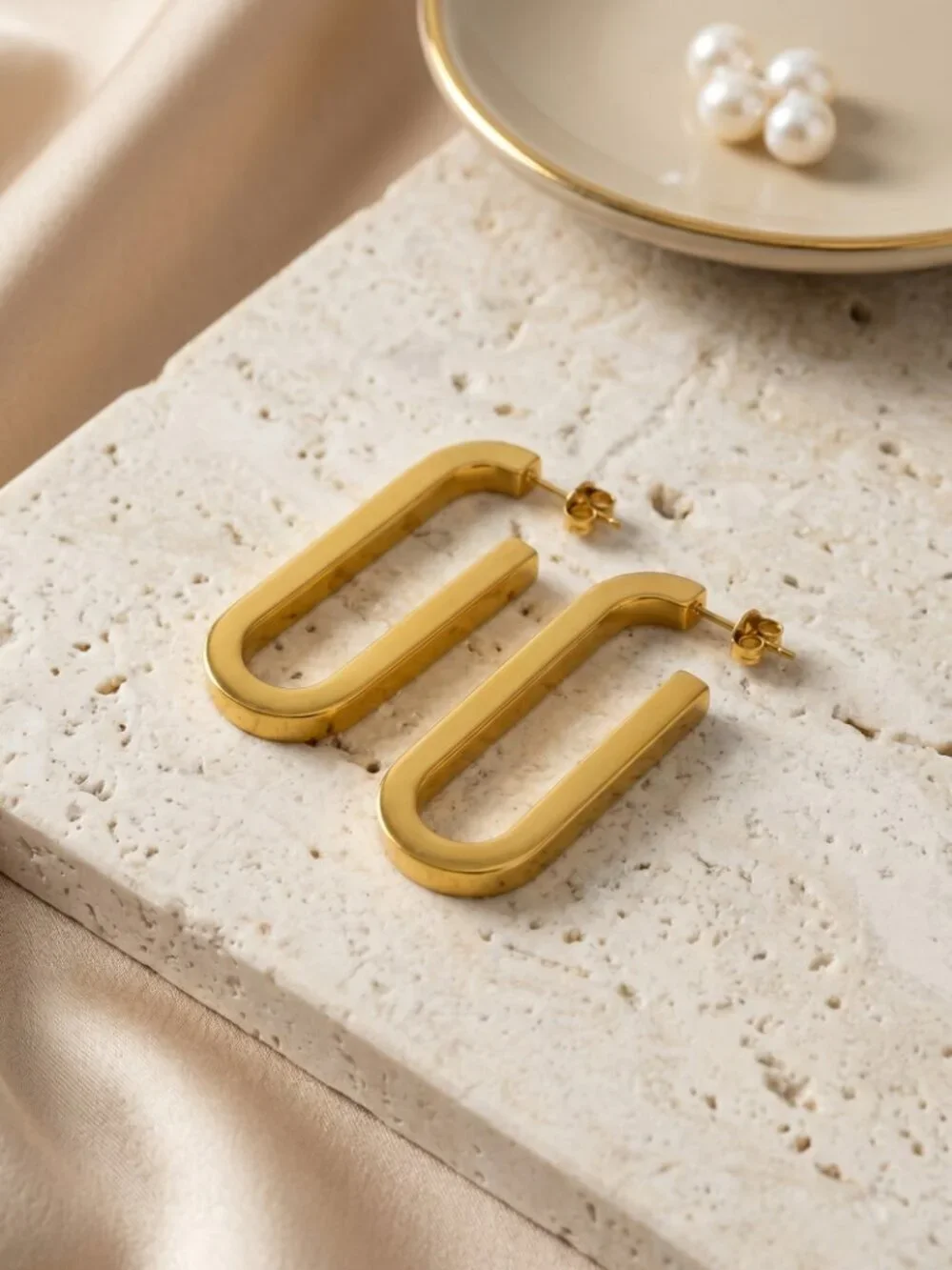 U-Shape Geometric Hoop 18K Gold Plated Stainless Steel Earrings Minimalist
